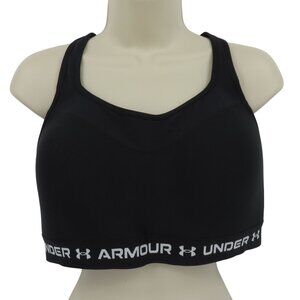 Under Armour Women 38DD Black Logo Band Wireless Sports Bra Padded Wire Free